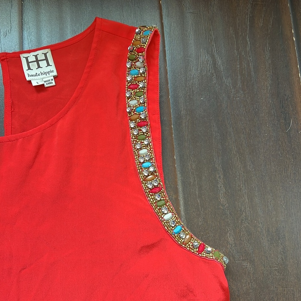 Haute Hippie Coral Silk Beaded Sleeveless Top, size Large - Picture 4 of 7